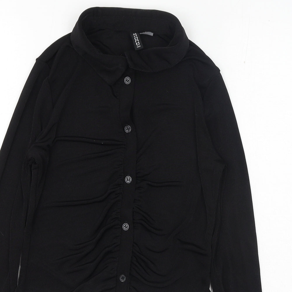 H&M Womens Black Polyester Basic Button-Up Size S Collared