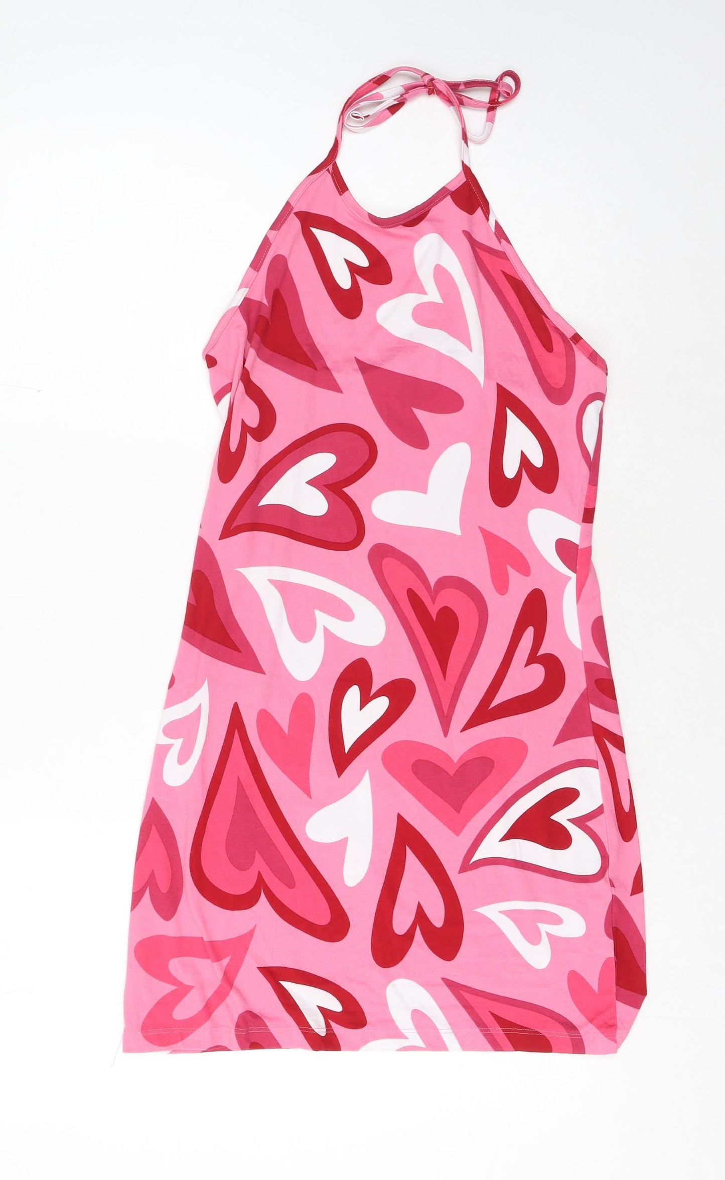 Urban Threads Womens Pink Geometric Polyester Tank Dress Size 10 Halter Tie - Heart Pattern
