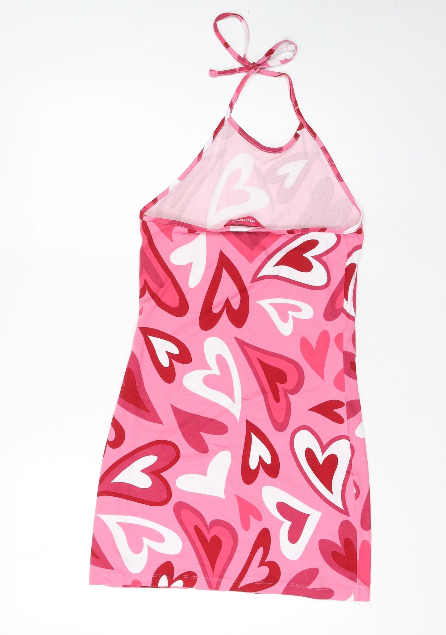 Urban Threads Womens Pink Geometric Polyester Tank Dress Size 10 Halter Tie - Heart Pattern