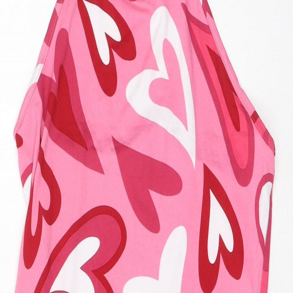 Urban Threads Womens Pink Geometric Polyester Tank Dress Size 10 Halter Tie - Heart Pattern