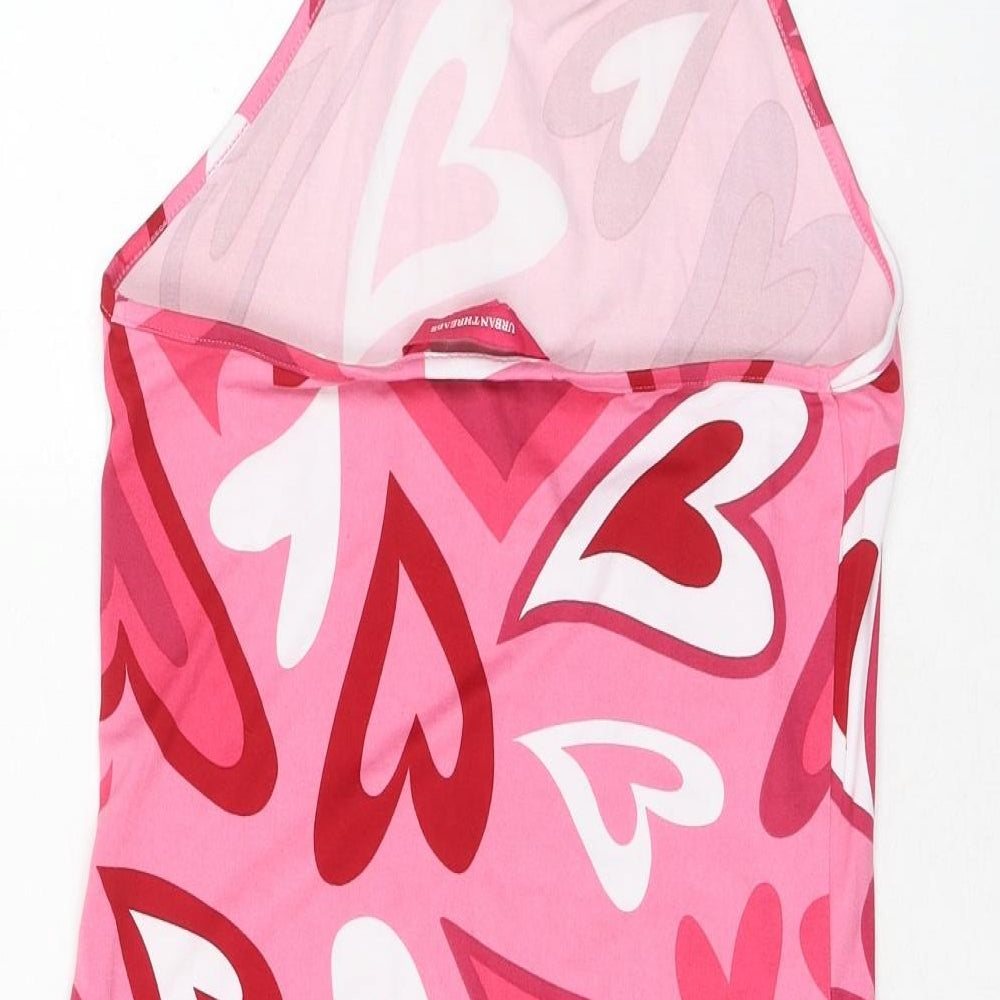 Urban Threads Womens Pink Geometric Polyester Tank Dress Size 10 Halter Tie - Heart Pattern