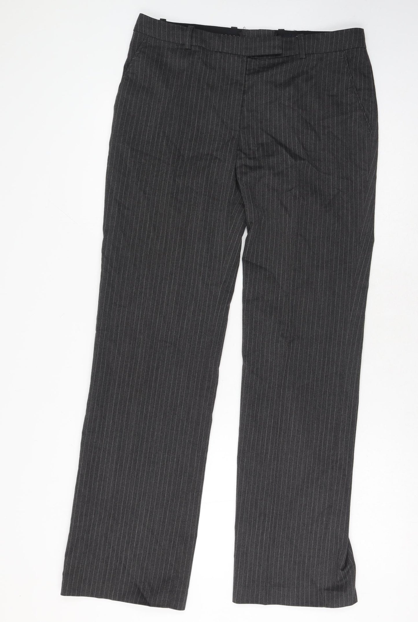H&M Womens Grey Striped Polyester Chino Trousers Size 12 Regular Zip