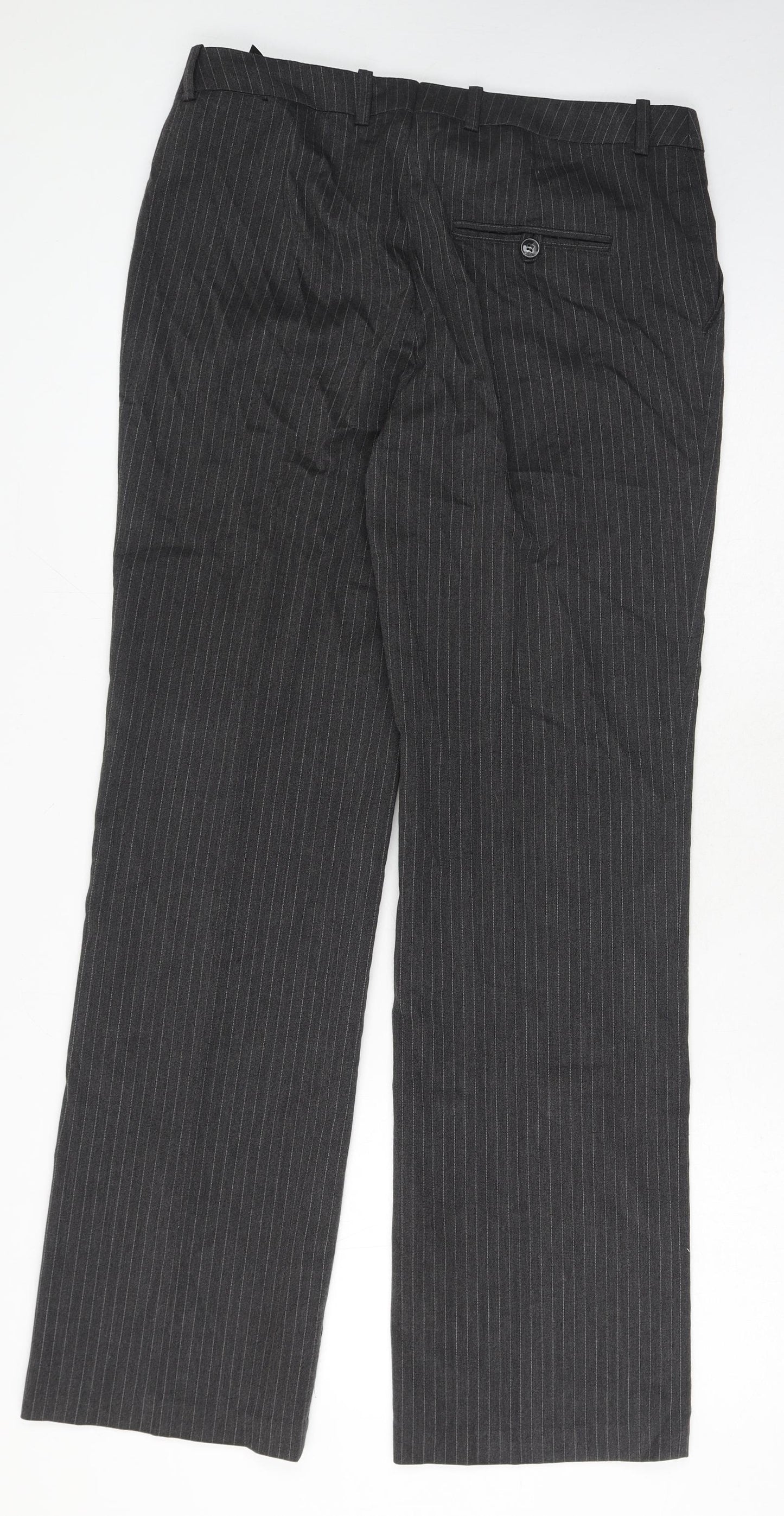 H&M Womens Grey Striped Polyester Chino Trousers Size 12 Regular Zip