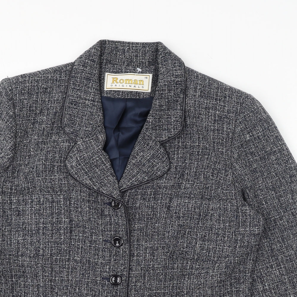 Roman Womens Grey Polyester Jacket Blazer Size 16