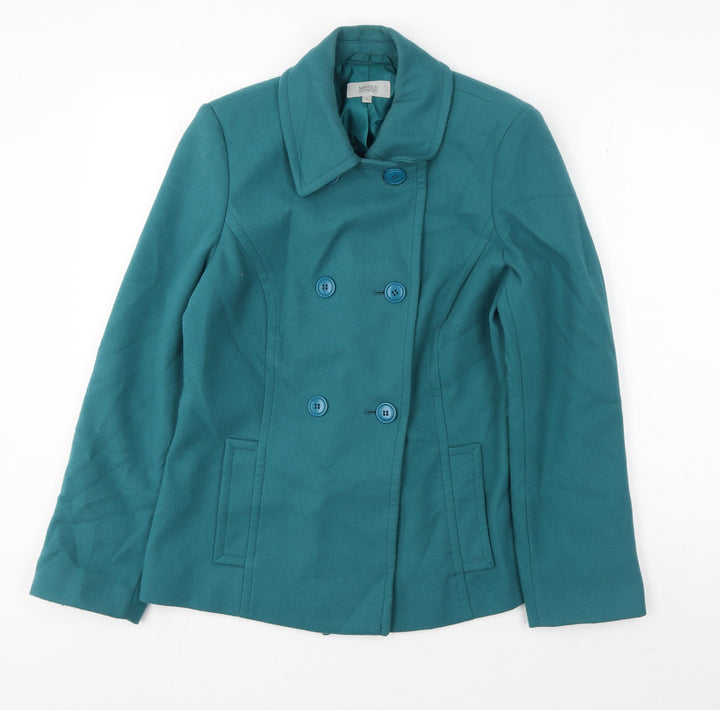 Marks and Spencer Womens Green Pea Coat Jacket Size 10 Button