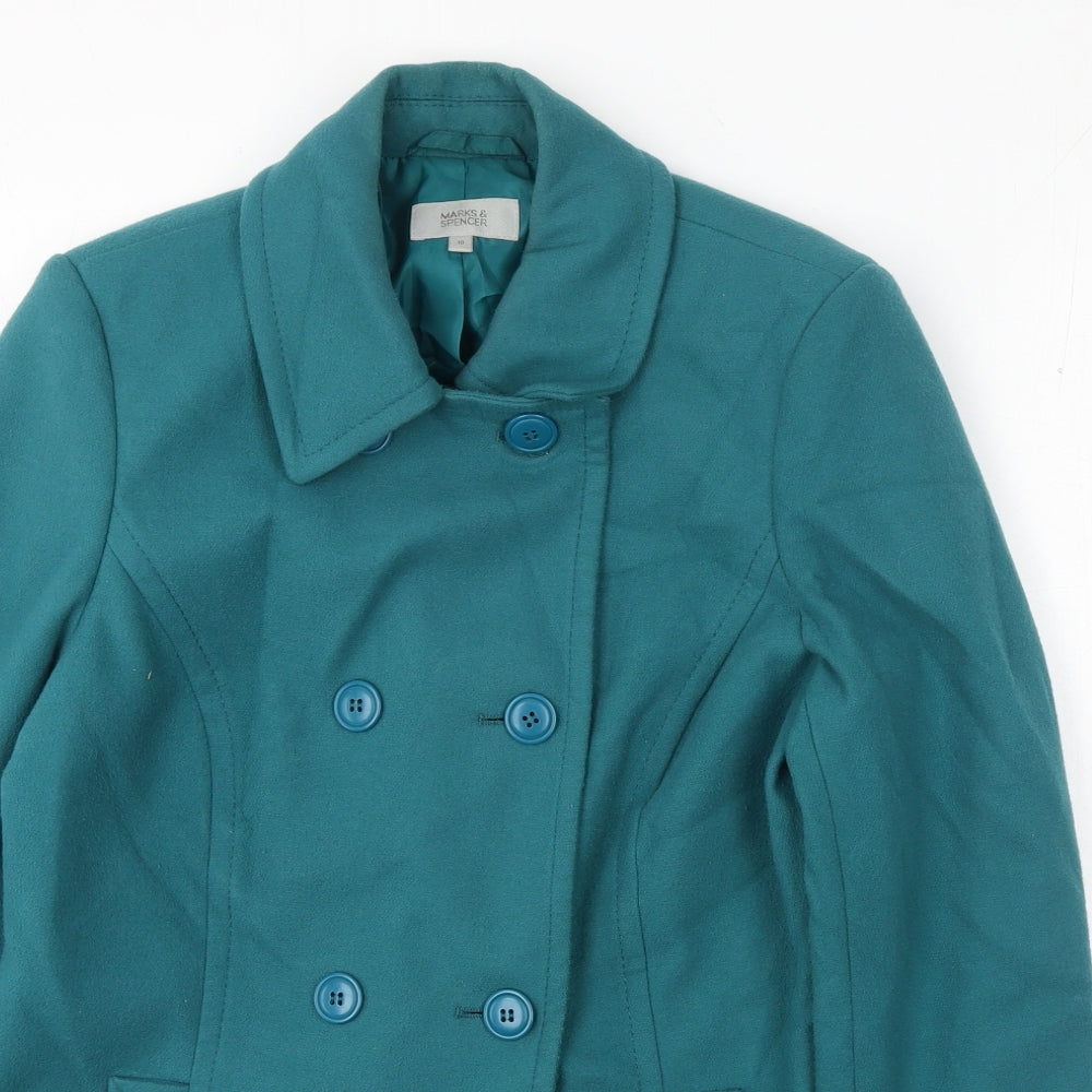 Marks and Spencer Womens Green Pea Coat Jacket Size 10 Button