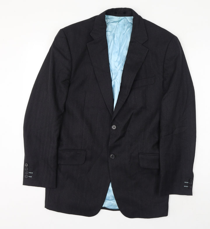 Preworn Mens Black Striped Wool Jacket Suit Jacket Size 40 Regular