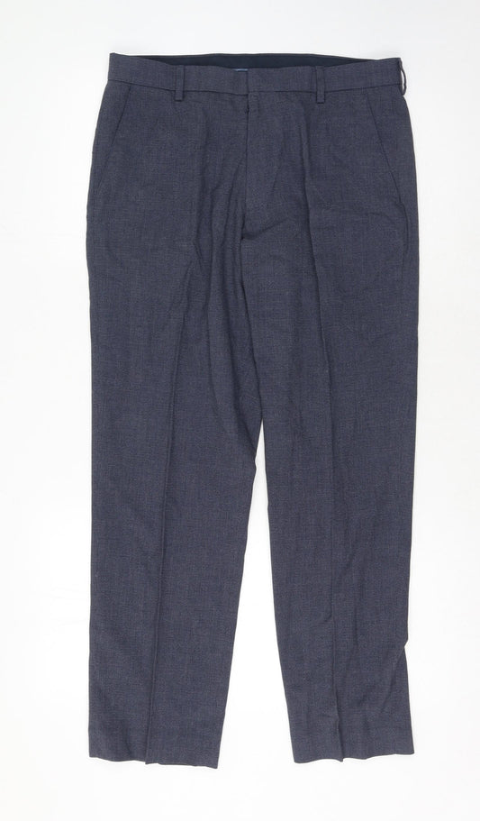 Marks and Spencer Mens Blue Polyester Dress Pants Trousers Size 32 in Regular Hook & Eye