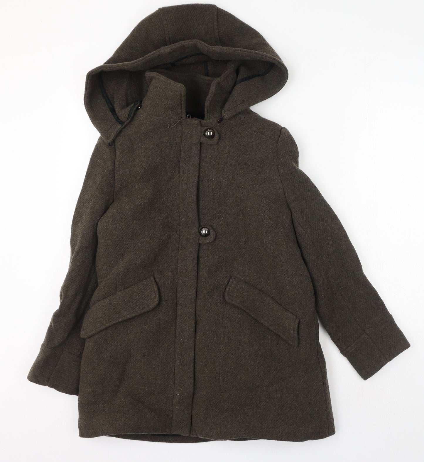 Zara Girls Grey Herringbone Pea Coat Coat Size 13-14 Years Button