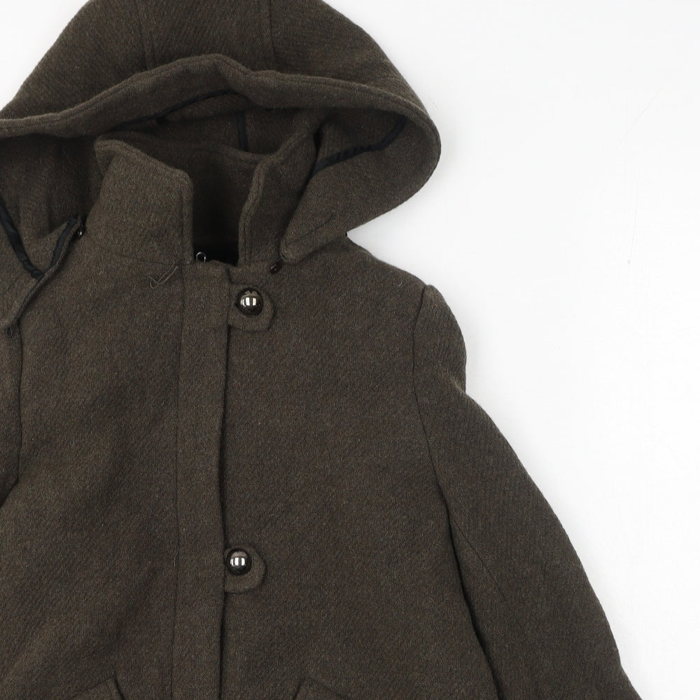 Zara Girls Grey Herringbone Pea Coat Coat Size 13-14 Years Button