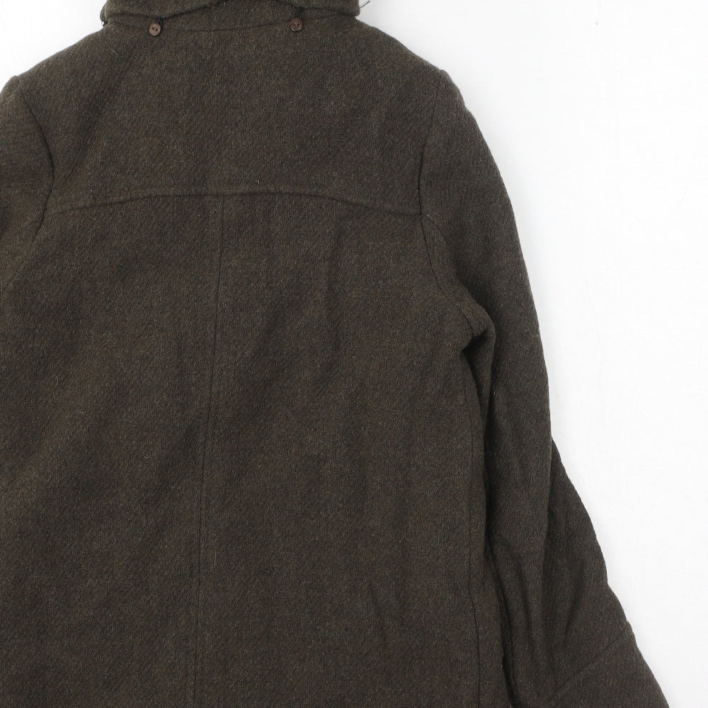 Zara Girls Grey Herringbone Pea Coat Coat Size 13-14 Years Button