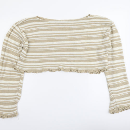 Nasty Gal Womens Beige Boat Neck Striped Acrylic Pullover Jumper Size S - Cropped