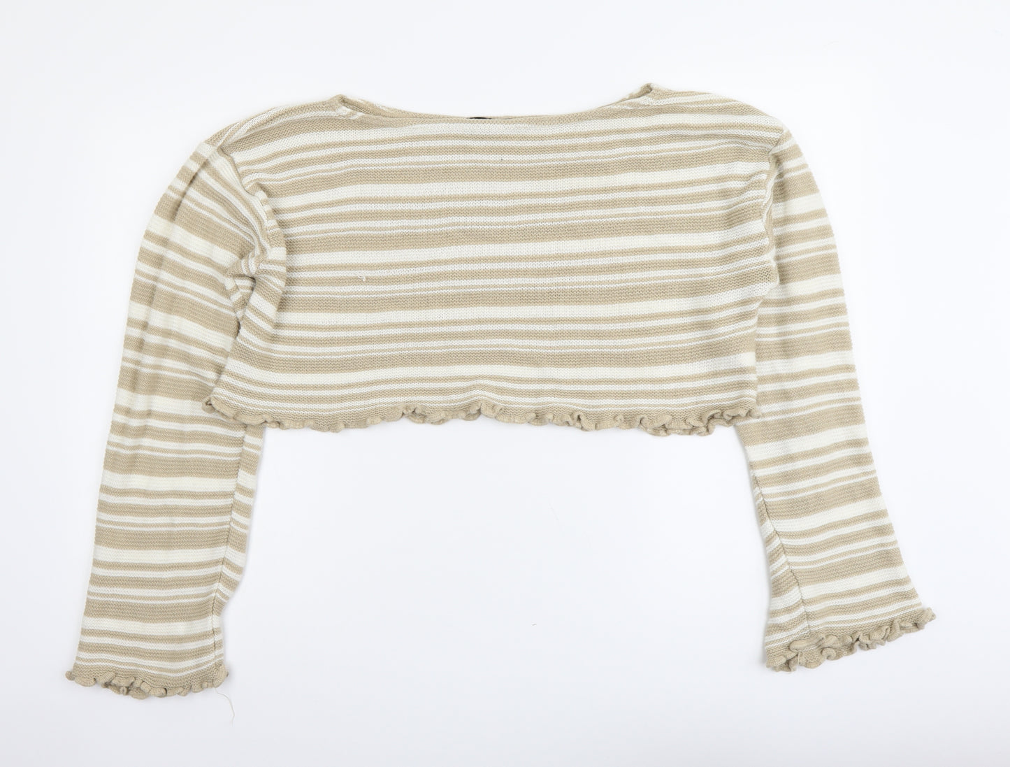 Nasty Gal Womens Beige Boat Neck Striped Acrylic Pullover Jumper Size S - Cropped