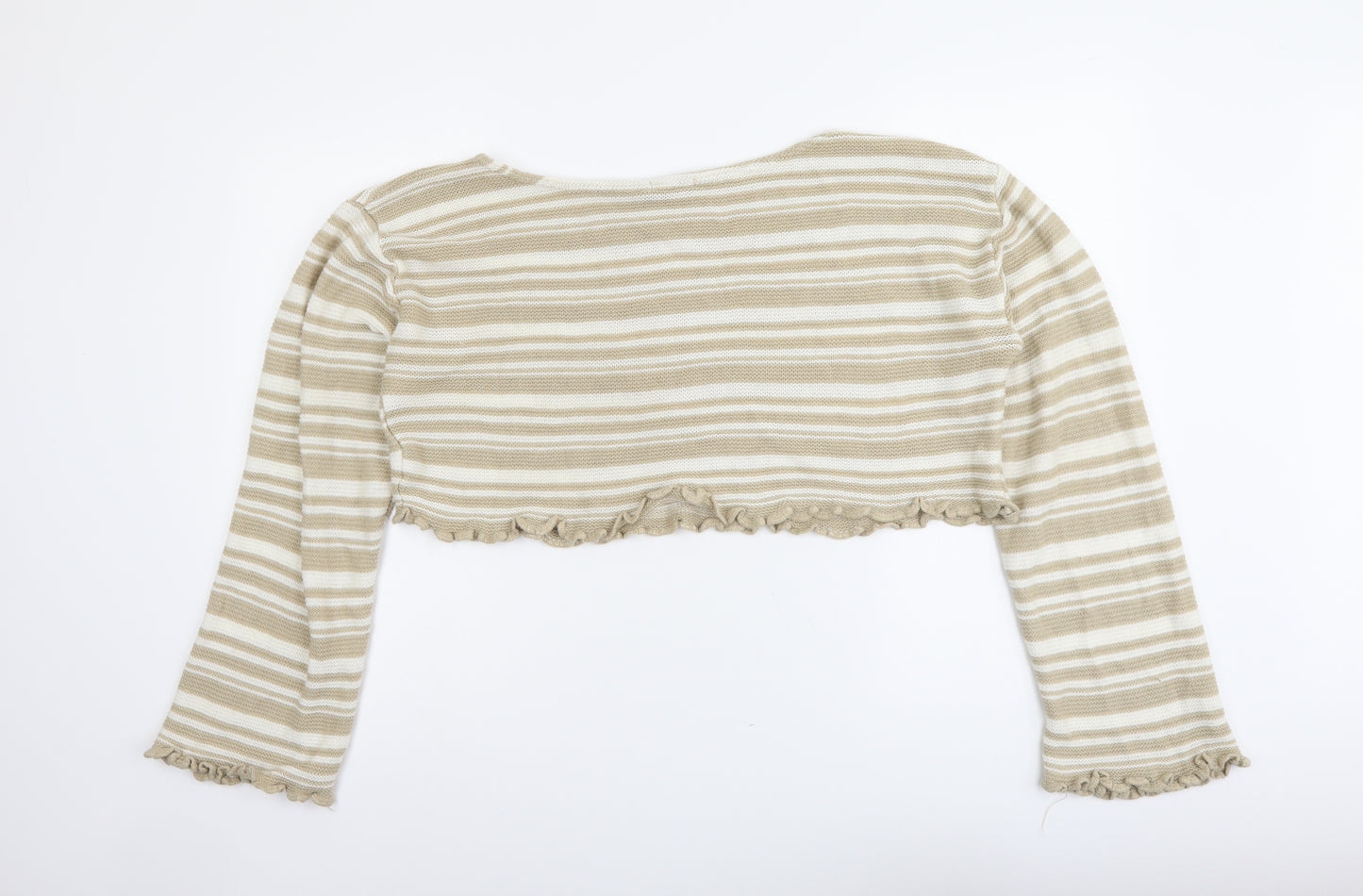 Nasty Gal Womens Beige Boat Neck Striped Acrylic Pullover Jumper Size S - Cropped