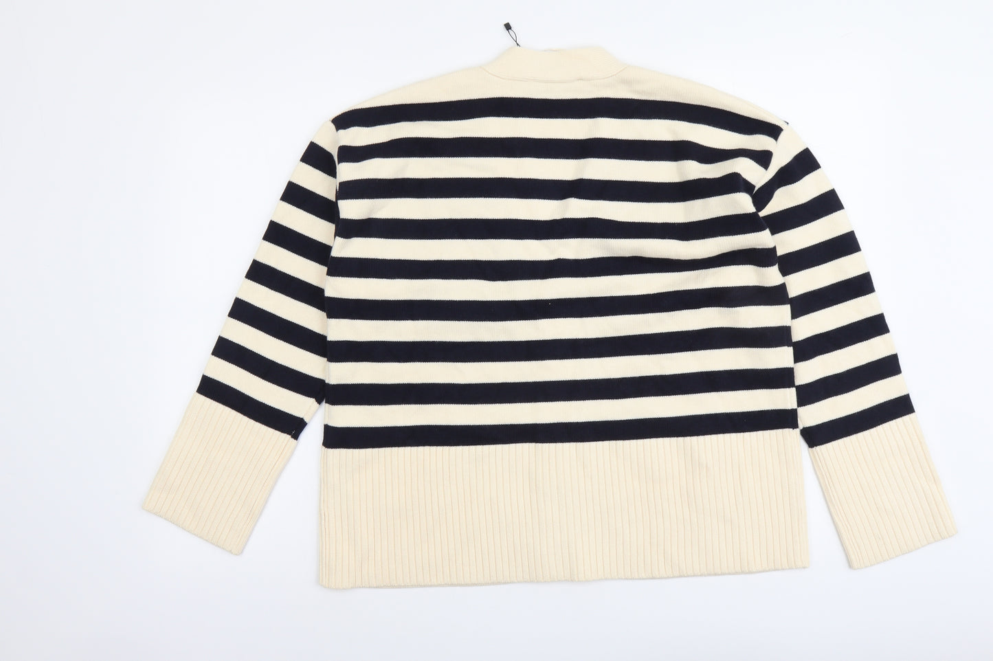 Zara Womens Beige V-Neck Striped Viscose Cardigan Jumper Size S