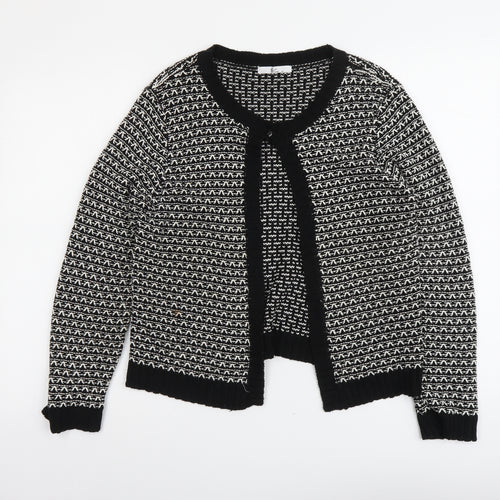 Klass Womens Black Scoop Neck Geometric Acrylic Cardigan Jumper Size M