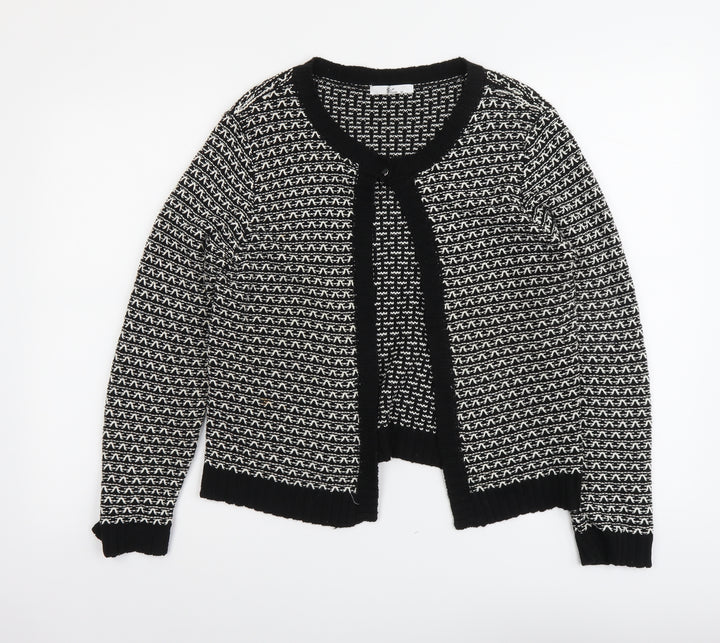 Klass Womens Black Scoop Neck Geometric Acrylic Cardigan Jumper Size M