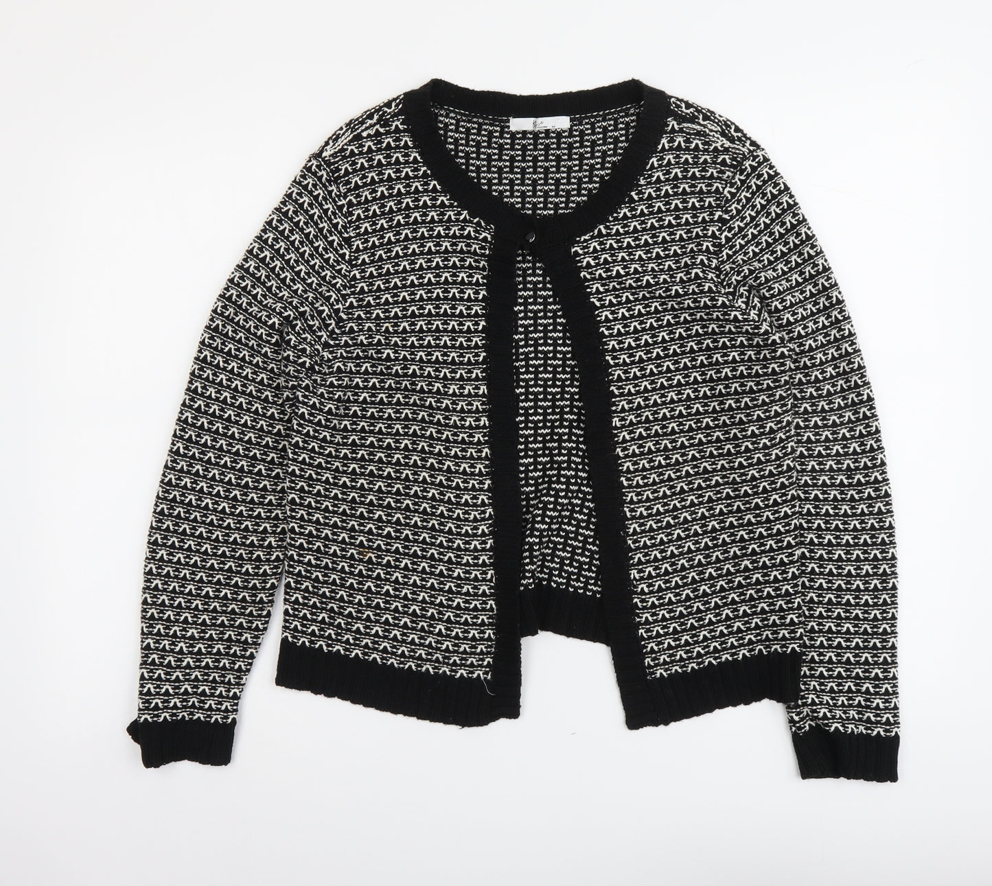 Klass Womens Black Scoop Neck Geometric Acrylic Cardigan Jumper Size M