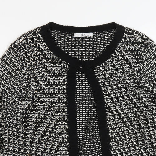Klass Womens Black Scoop Neck Geometric Acrylic Cardigan Jumper Size M