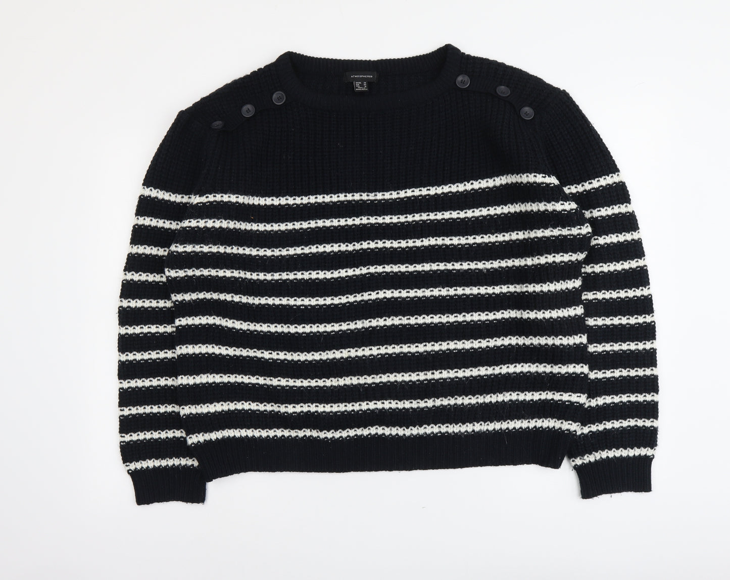 Atmosphere Womens Blue Boat Neck Striped Acrylic Pullover Jumper Size 20