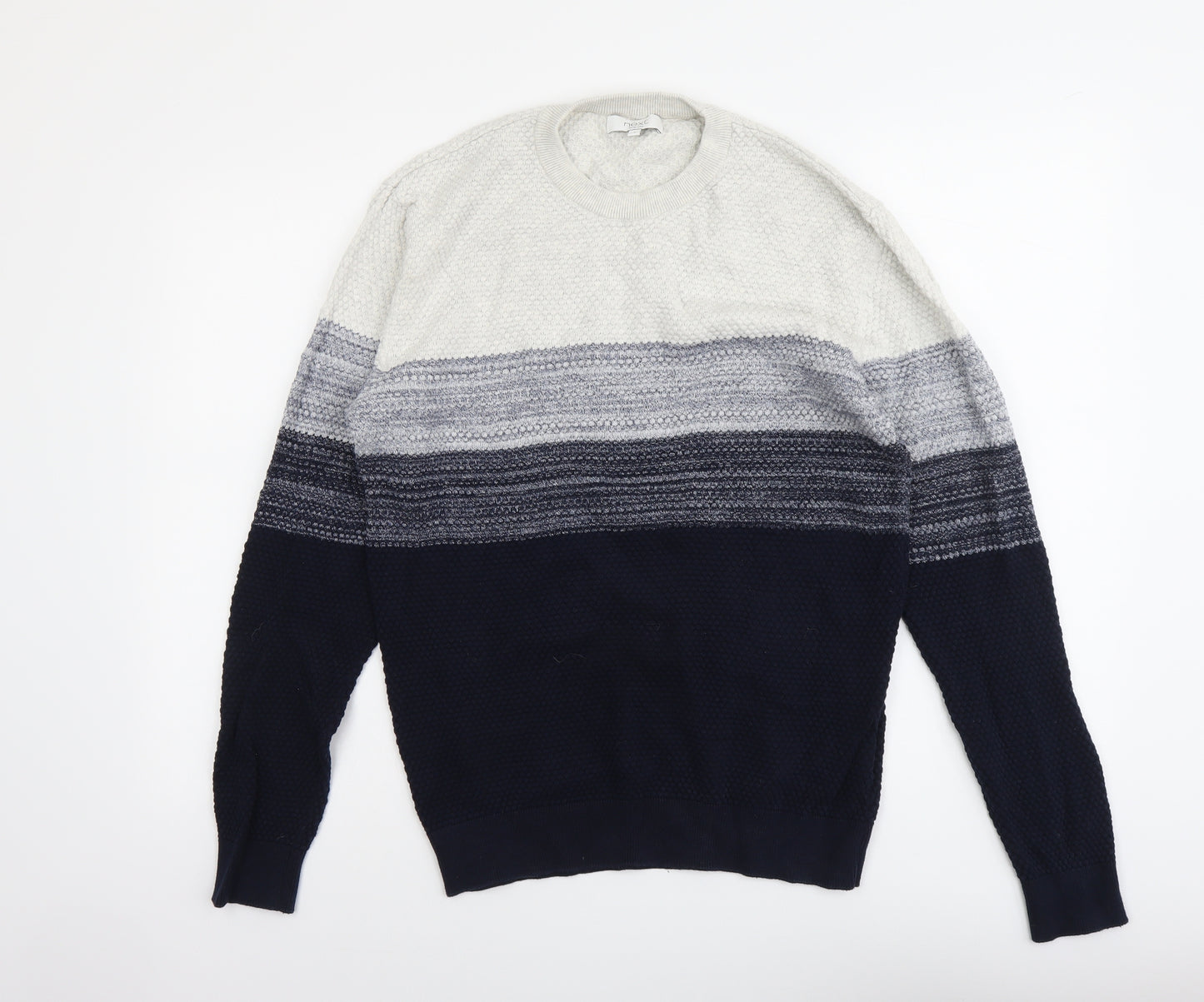 NEXT Mens Blue Round Neck Cotton Pullover Jumper Size L Long Sleeve - Colourblock