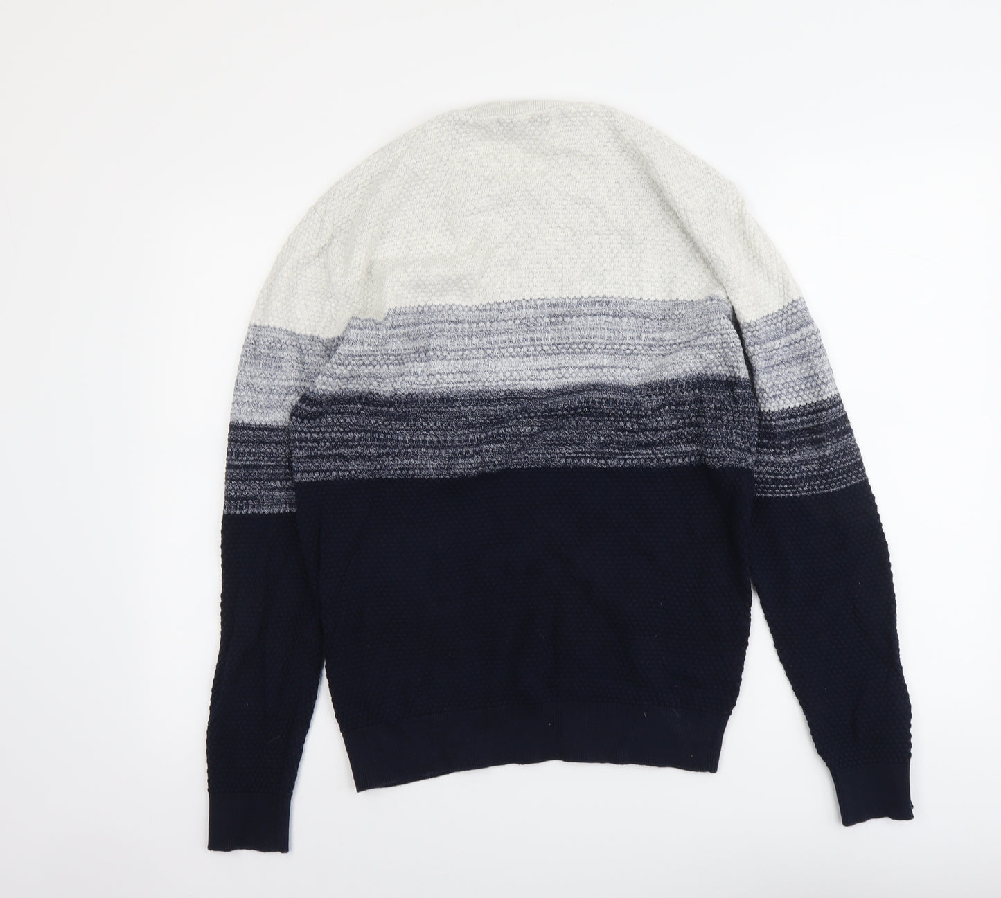 NEXT Mens Blue Round Neck Cotton Pullover Jumper Size L Long Sleeve - Colourblock