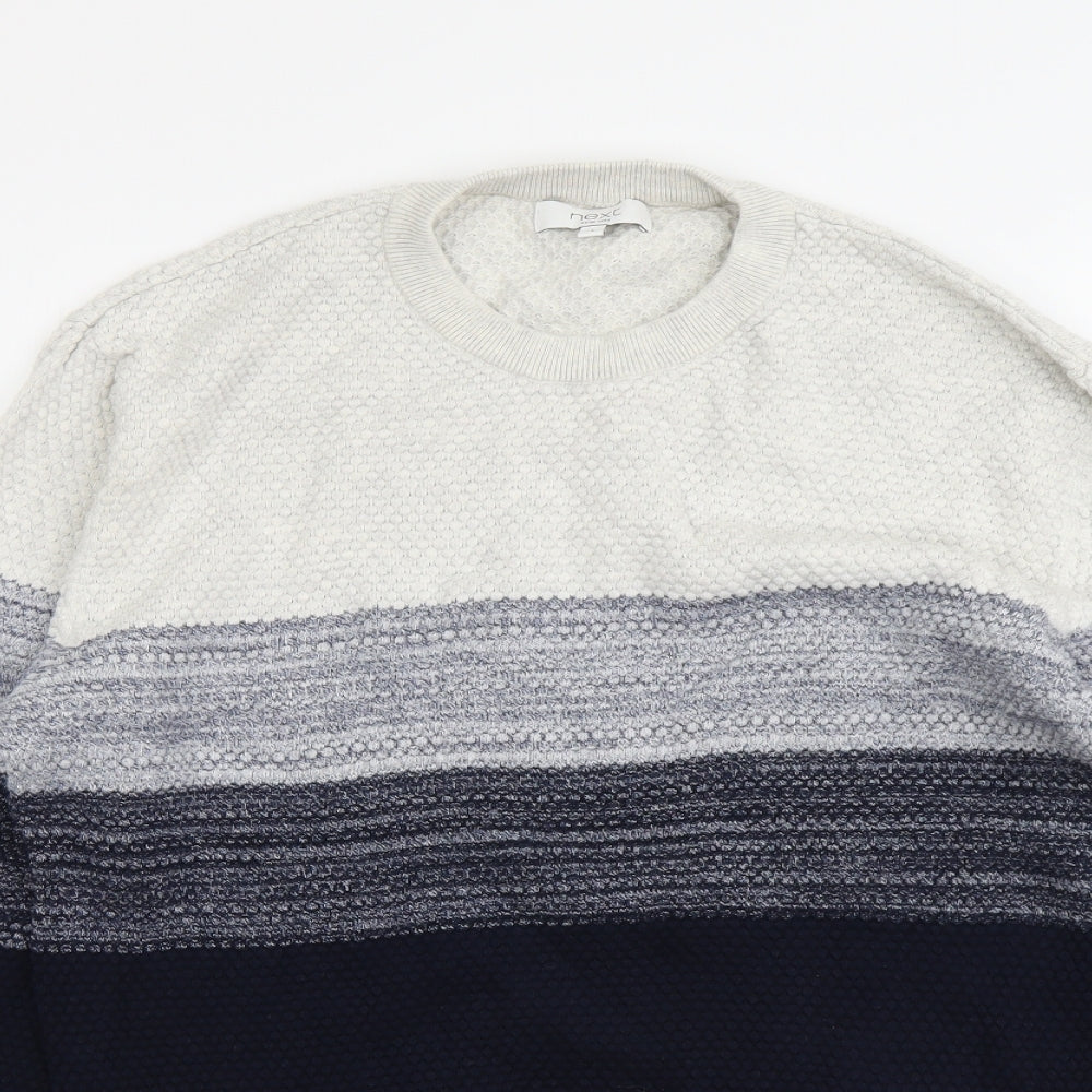 NEXT Mens Blue Round Neck Cotton Pullover Jumper Size L Long Sleeve - Colourblock