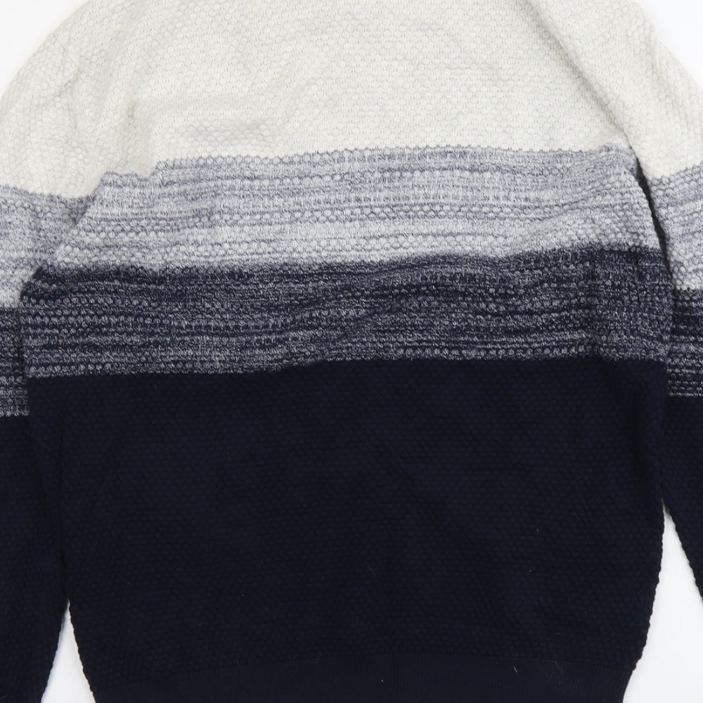 NEXT Mens Blue Round Neck Cotton Pullover Jumper Size L Long Sleeve - Colourblock