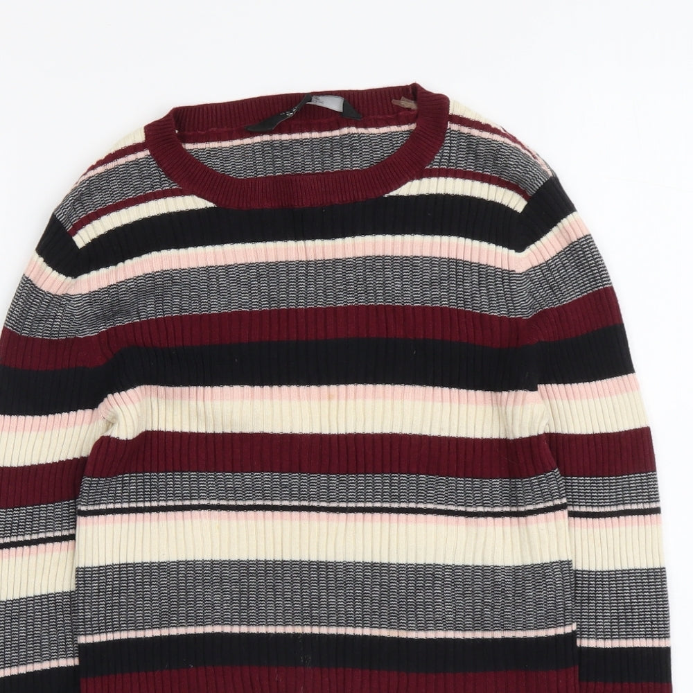 New Look Girls Multicoloured Boat Neck Striped Viscose Pullover Jumper Size 12-13 Years Pullover - Ribbed