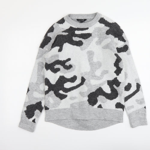 Peacocks Womens Grey Round Neck Camouflage Acrylic Pullover Jumper Size S