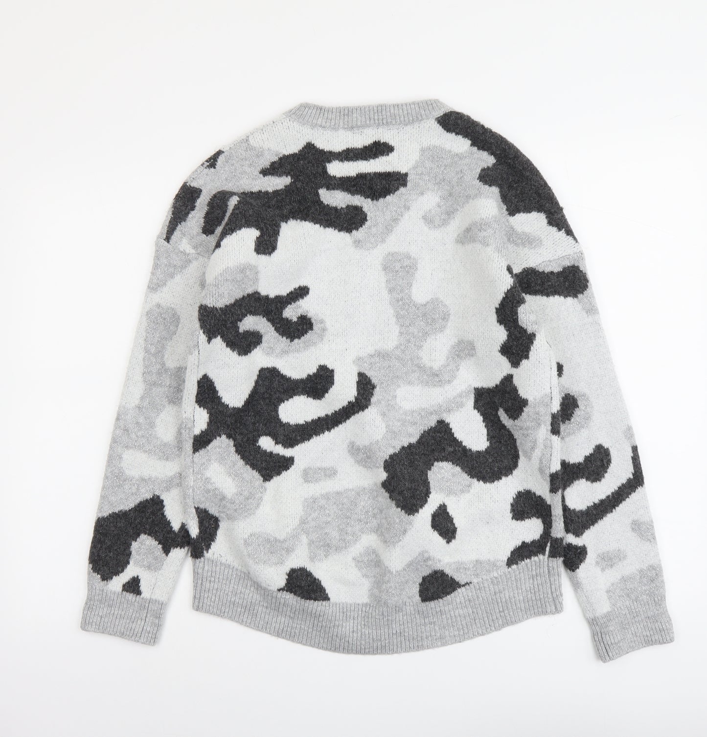 Peacocks Womens Grey Round Neck Camouflage Acrylic Pullover Jumper Size S