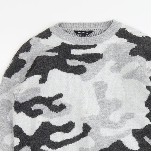 Peacocks Womens Grey Round Neck Camouflage Acrylic Pullover Jumper Size S