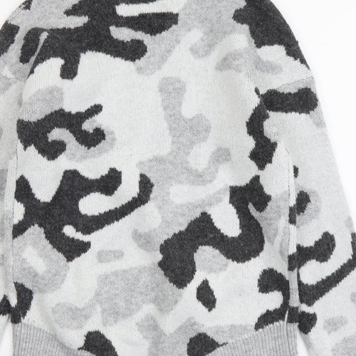 Peacocks Womens Grey Round Neck Camouflage Acrylic Pullover Jumper Size S