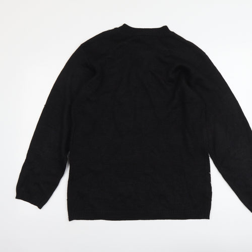 Norton McNaughton Womens Black Round Neck Geometric Ramie Pullover Jumper Size M