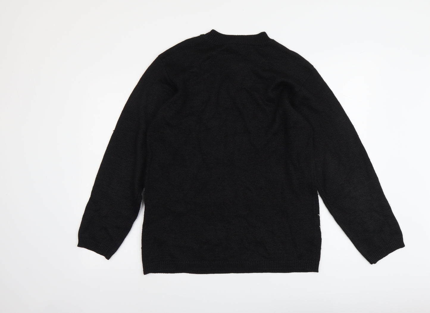 Norton McNaughton Womens Black Round Neck Geometric Ramie Pullover Jumper Size M