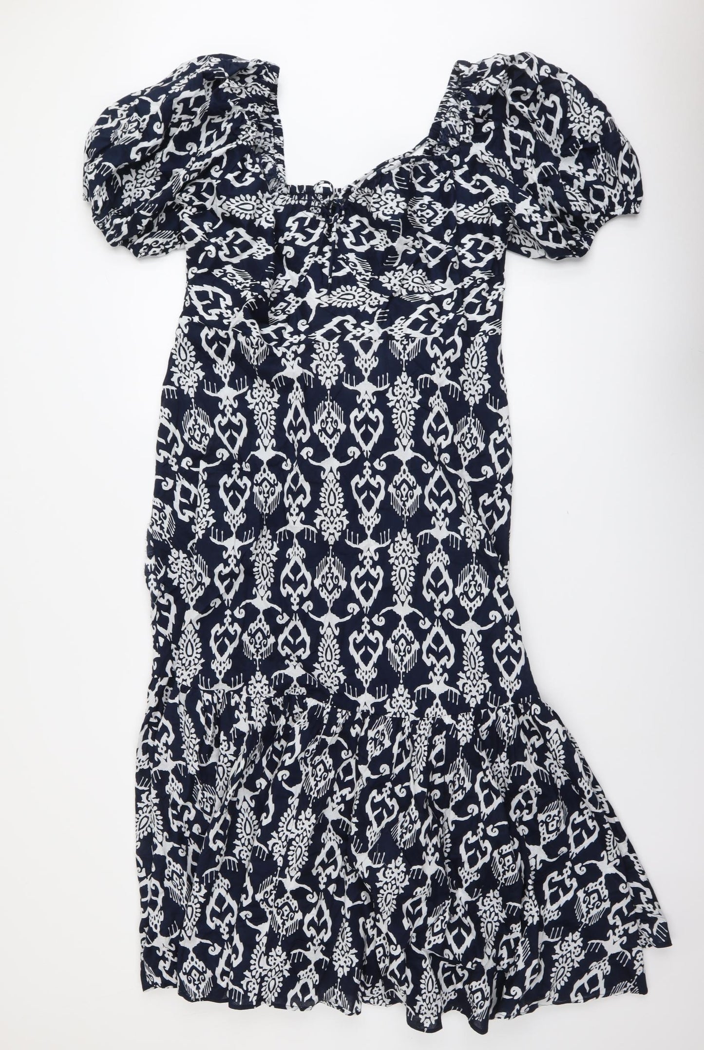 Marks and Spencer Womens Blue Geometric Cotton Maxi Size 18 Sweetheart Pullover