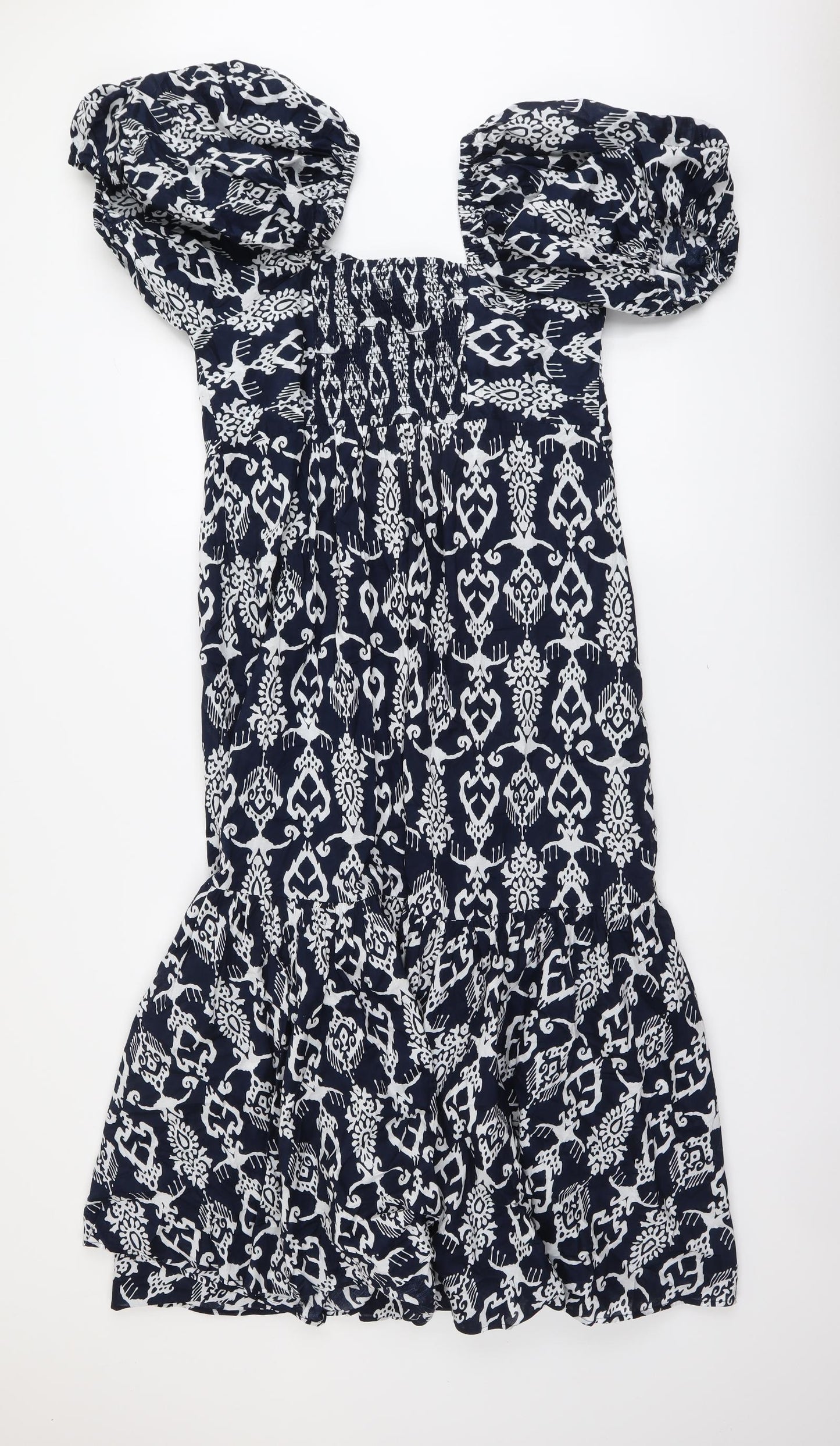 Marks and Spencer Womens Blue Geometric Cotton Maxi Size 18 Sweetheart Pullover