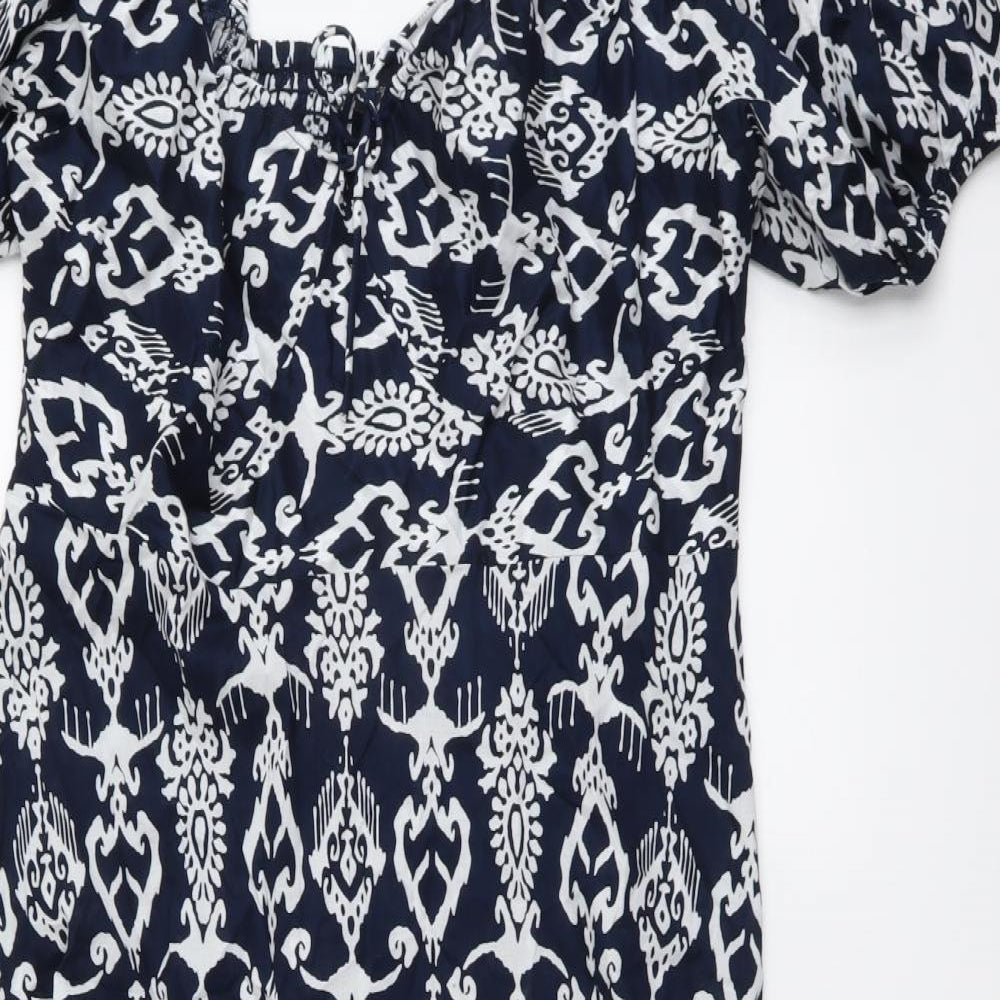 Marks and Spencer Womens Blue Geometric Cotton Maxi Size 18 Sweetheart Pullover
