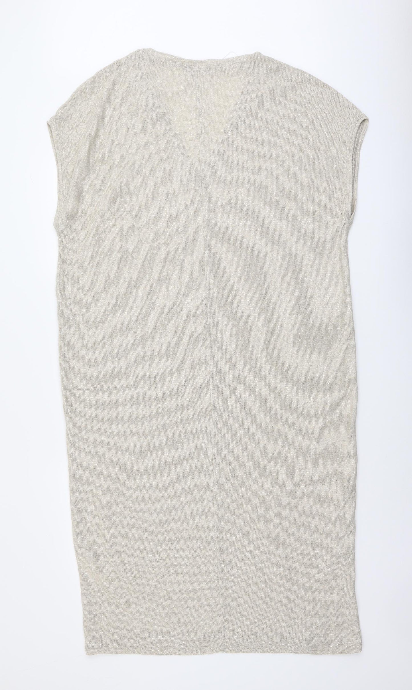 Zara Womens Gold Polyester A-Line Size S V-Neck Pullover