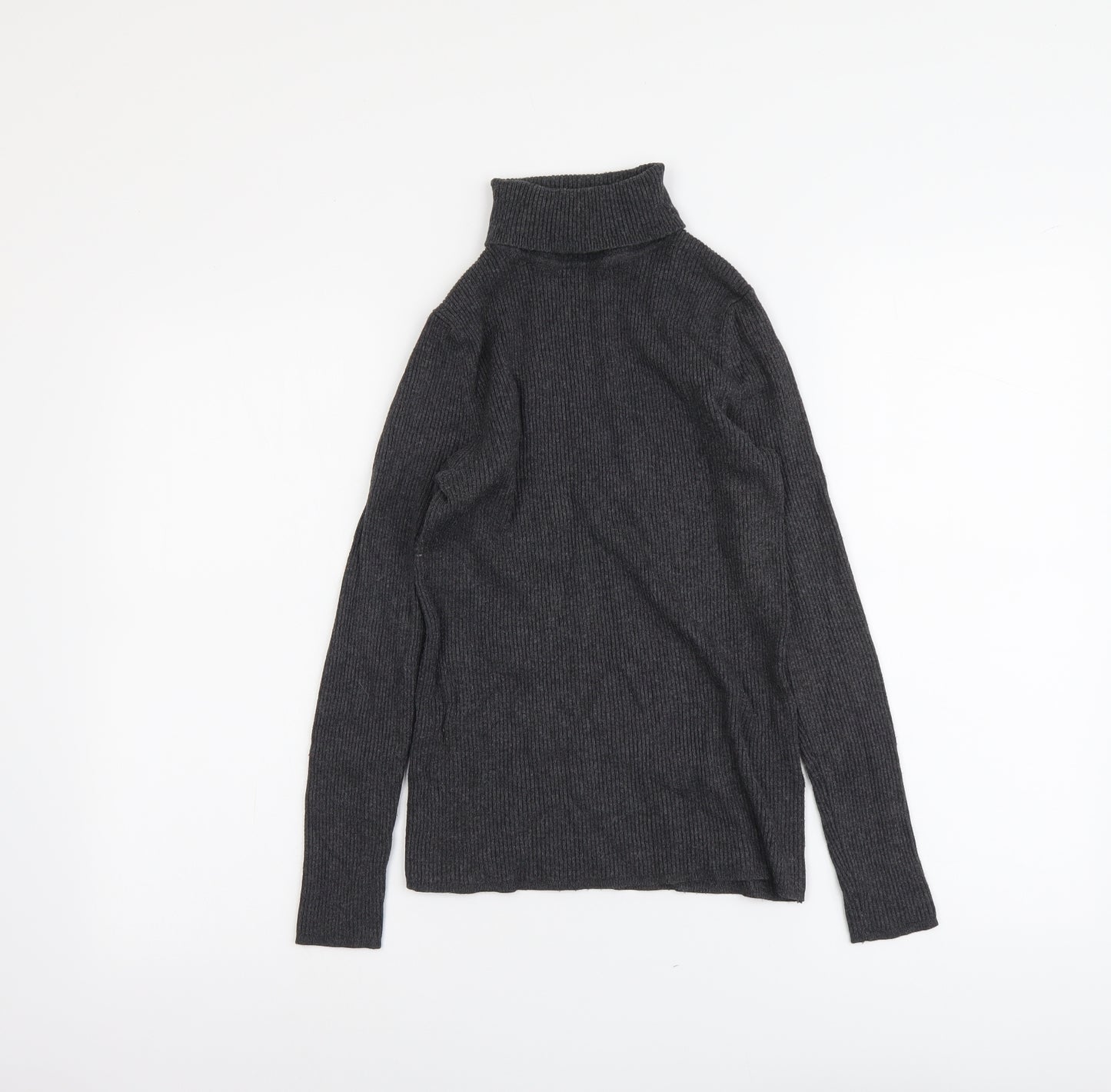 Marks and Spencer Womens Grey Roll Neck Viscose Pullover Jumper Size 10 - Ribbed