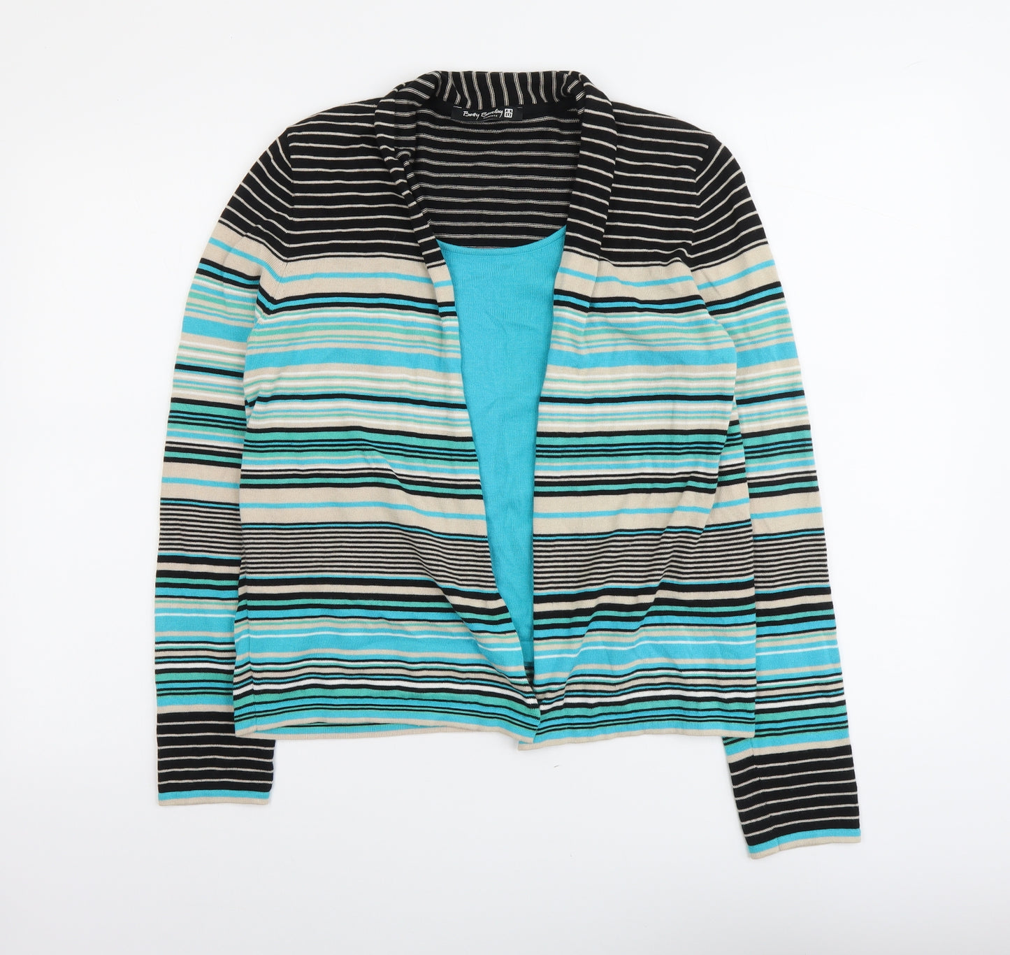 Betty Barclay Womens Blue Scoop Neck Striped Cotton Cardigan Jumper Size 12 - Twin Set