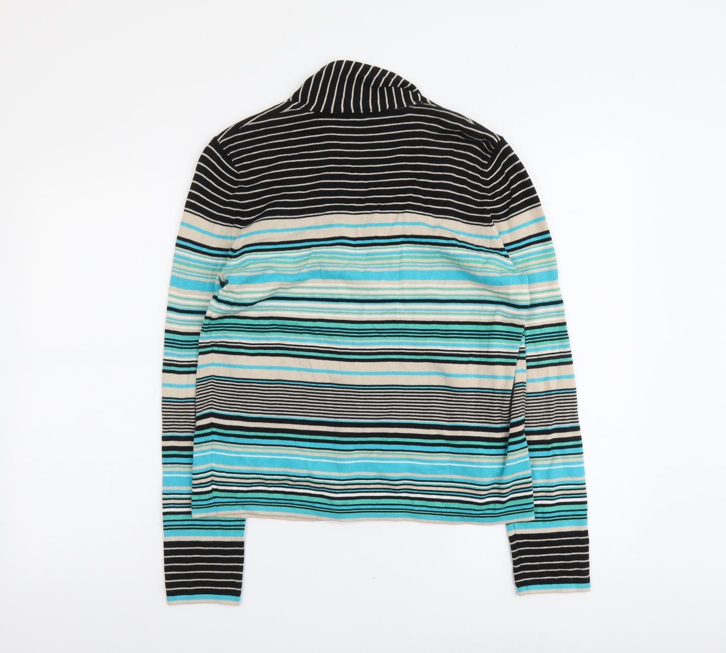 Betty Barclay Womens Blue Scoop Neck Striped Cotton Cardigan Jumper Size 12 - Twin Set