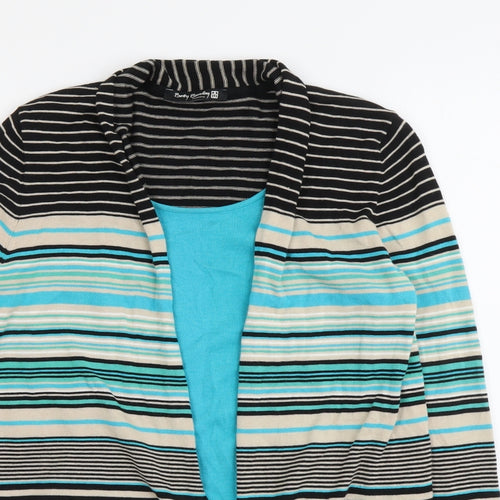 Betty Barclay Womens Blue Scoop Neck Striped Cotton Cardigan Jumper Size 12 - Twin Set