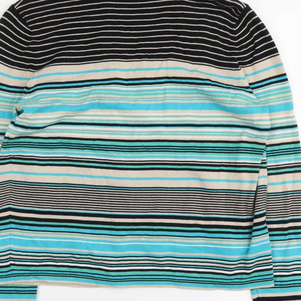 Betty Barclay Womens Blue Scoop Neck Striped Cotton Cardigan Jumper Size 12 - Twin Set