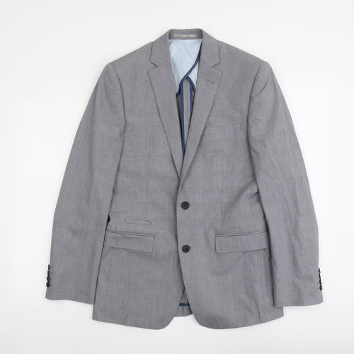 French Connection Mens Grey Plaid Polyester Jacket Suit Jacket Size M Regular