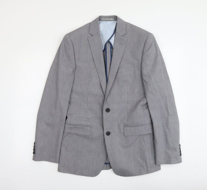 French Connection Mens Grey Plaid Polyester Jacket Suit Jacket Size M Regular