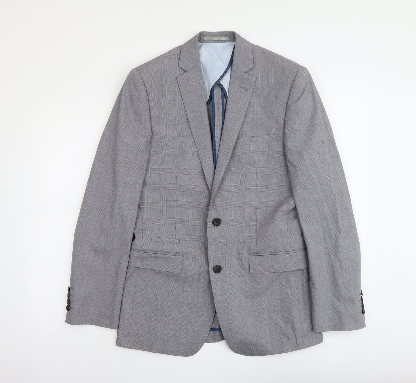 French Connection Mens Grey Plaid Polyester Jacket Suit Jacket Size M Regular