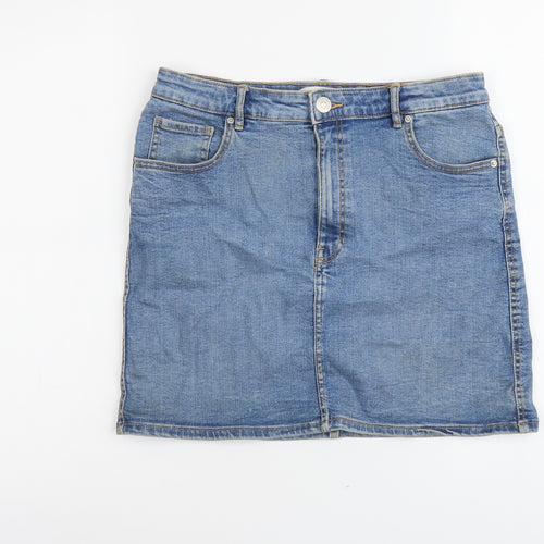 Zara Womens Blue Cotton Straight & Pencil Skirt Size L Button