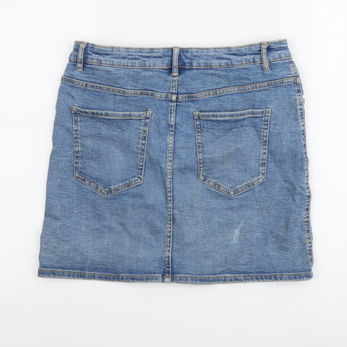 Zara Womens Blue Cotton Straight & Pencil Skirt Size L Button