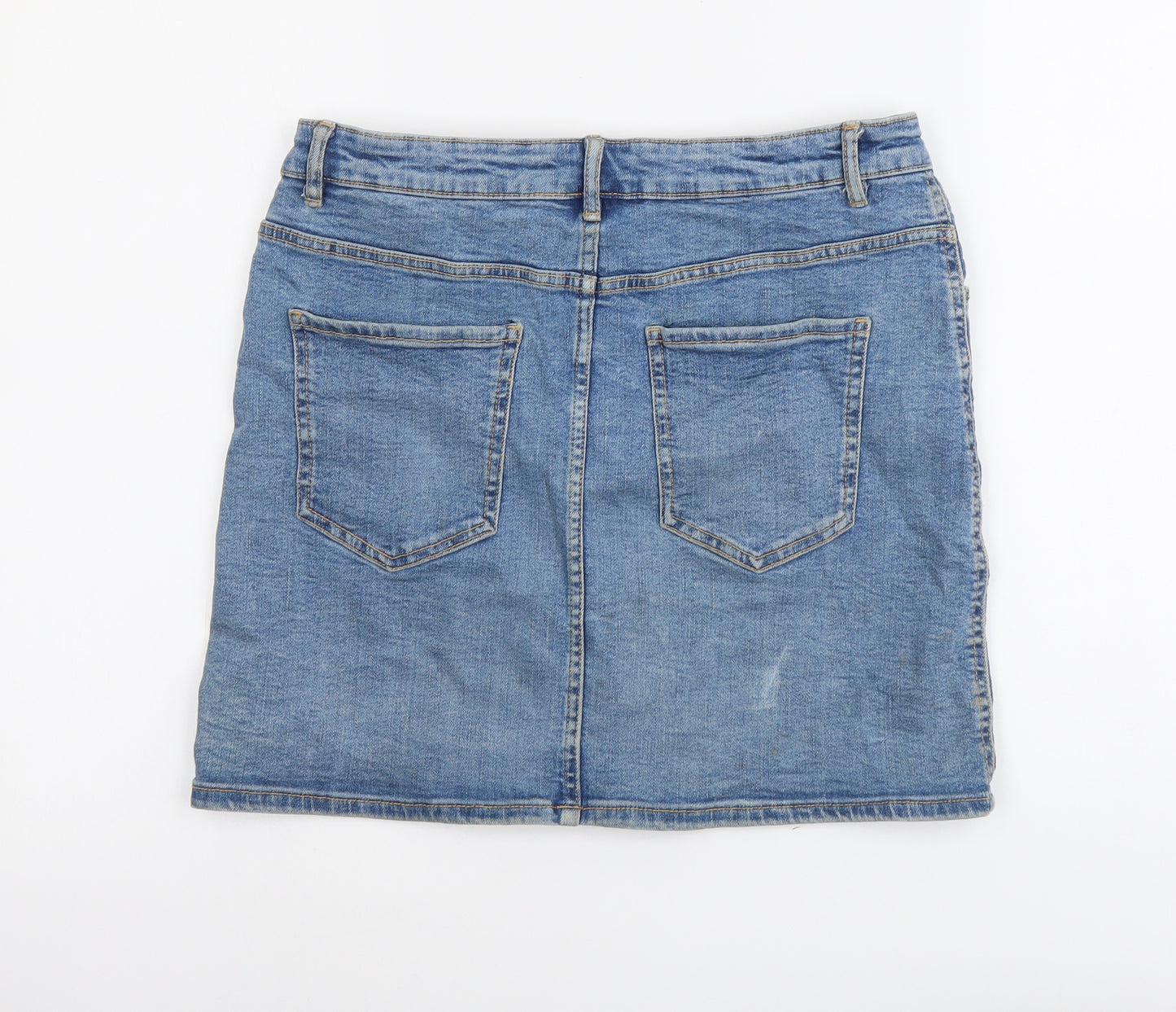 Zara Womens Blue Cotton Straight & Pencil Skirt Size L Button